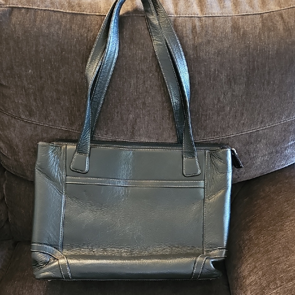 Levenger Black Leather Tote Bag